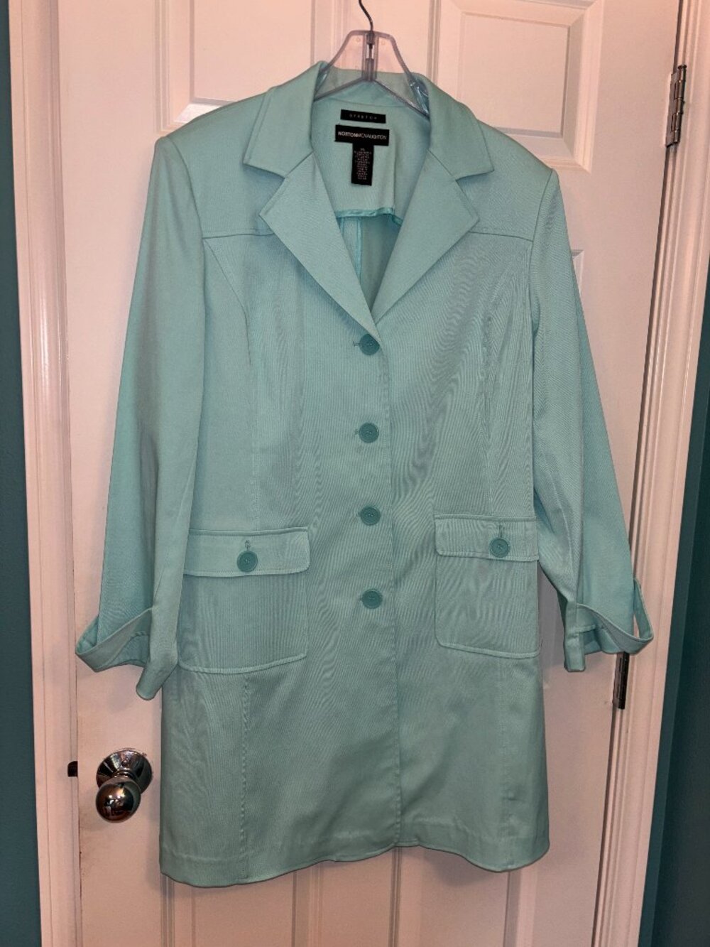 Norton McNaughton Aqua Blue Stretch Trench Coat XL